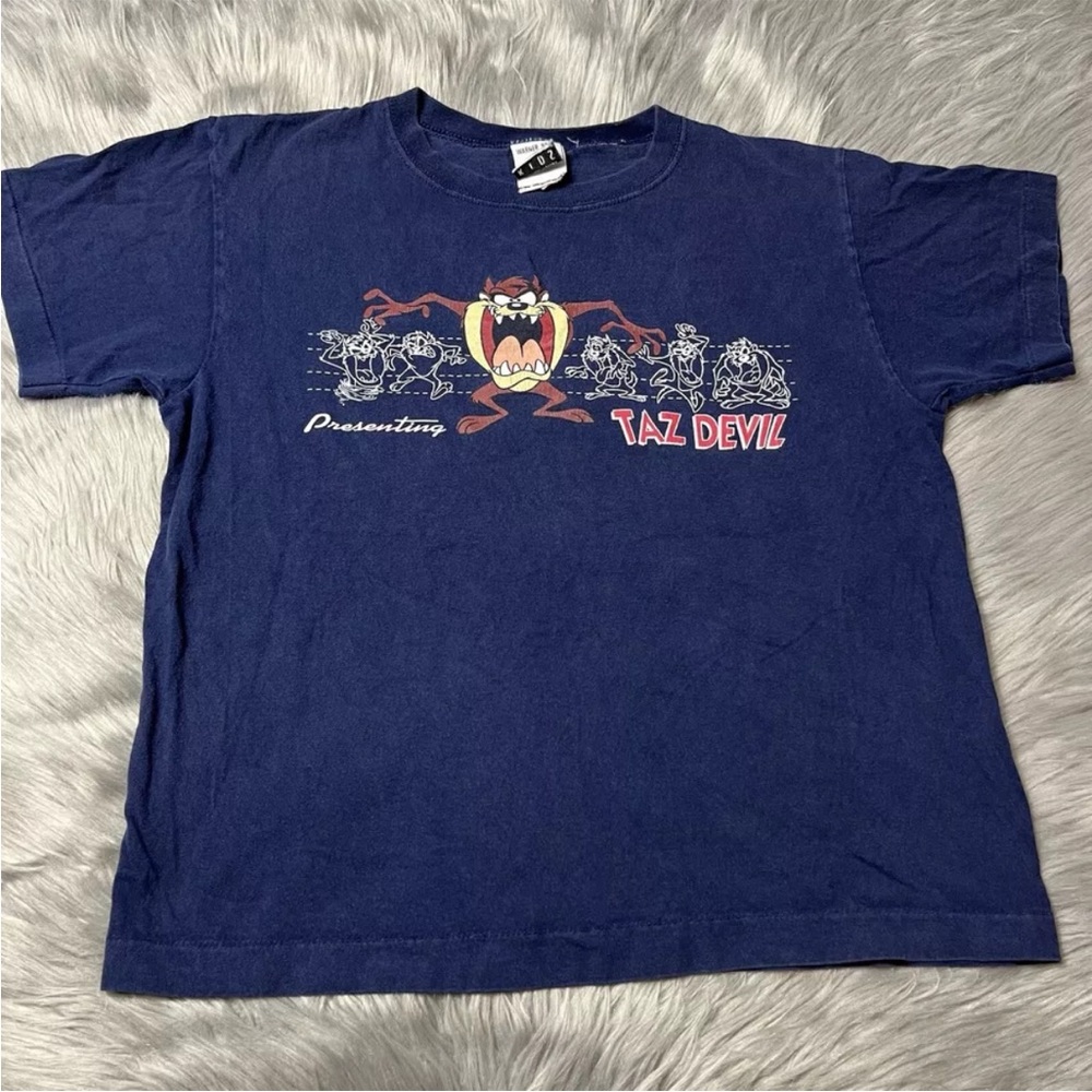 Vintage 90s Warner Bros Taz Devil Navy Kids Shirt